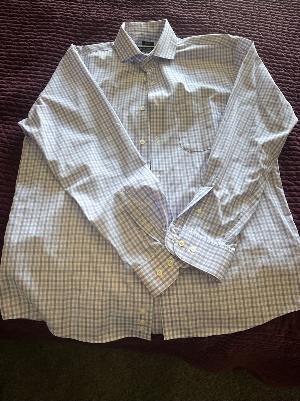 Men's Plaid Dress Shirt - Light Blue, Lavender and White - Slim Fit